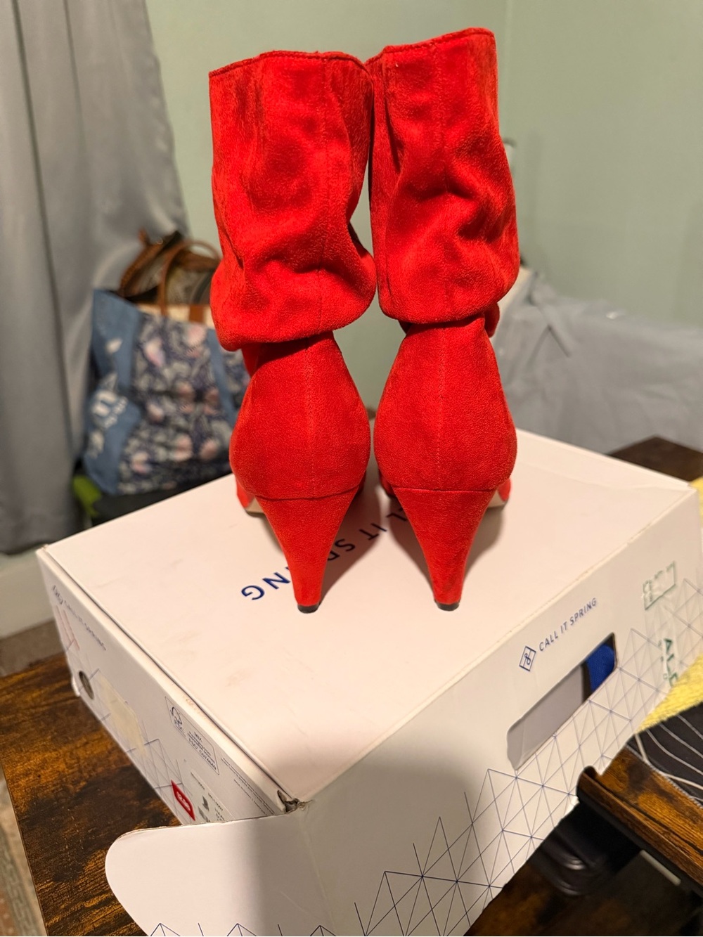 Red Suede Mid-Heel Women's Boots